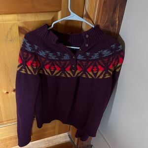 Pendleton Women's Purple Sweater with Red and Gold Accents